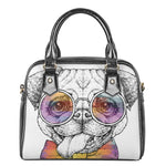 Hipster Pug Print Shoulder Handbag