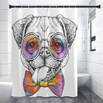 Hipster Pug Print Shower Curtain