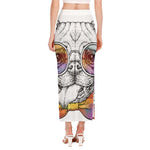 Hipster Pug Print Side Slit Maxi Skirt