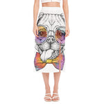 Hipster Pug Print Side Slit Midi Skirt