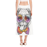 Hipster Pug Print Side Slit Midi Skirt