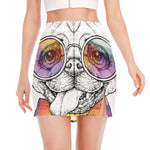 Hipster Pug Print Side Slit Mini Skirt