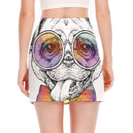 Hipster Pug Print Side Slit Mini Skirt