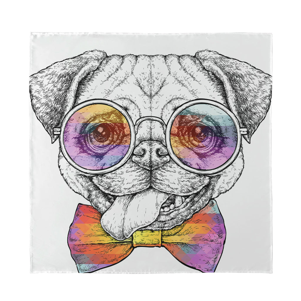 Hipster Pug Print Silk Bandana
