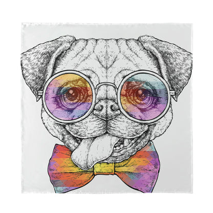 Hipster Pug Print Silk Bandana