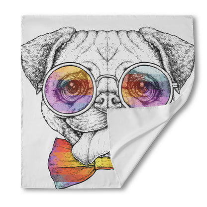 Hipster Pug Print Silk Bandana