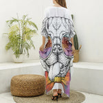 Hipster Pug Print Silk V-Neck Kaftan Dress