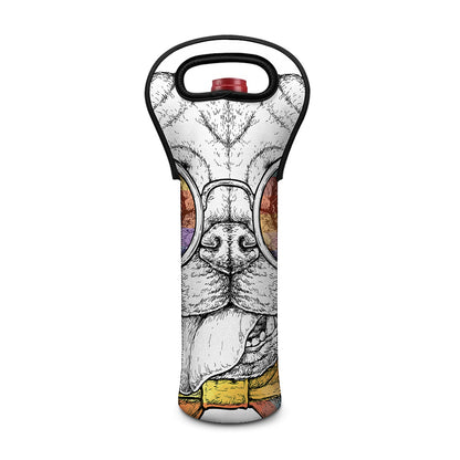 Hipster Pug Print Single Neoprene Wine Tote
