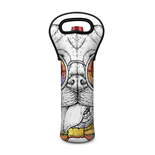 Hipster Pug Print Single Neoprene Wine Tote