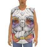 Hipster Pug Print Sleeveless Baseball Jersey