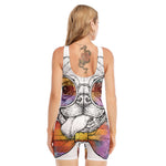 Hipster Pug Print Sleeveless One Piece Swimsuit