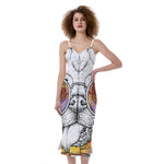 Hipster Pug Print Slim Fit Midi Cami Dress