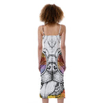 Hipster Pug Print Slim Fit Midi Cami Dress
