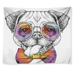 Hipster Pug Print Tapestry