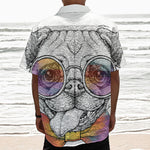 Hipster Pug Print Textured Short Sleeve Shirt