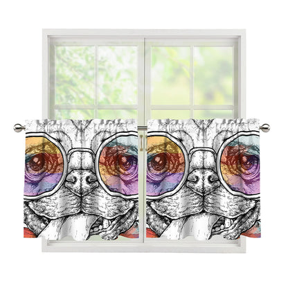 Hipster Pug Print Tier Curtains