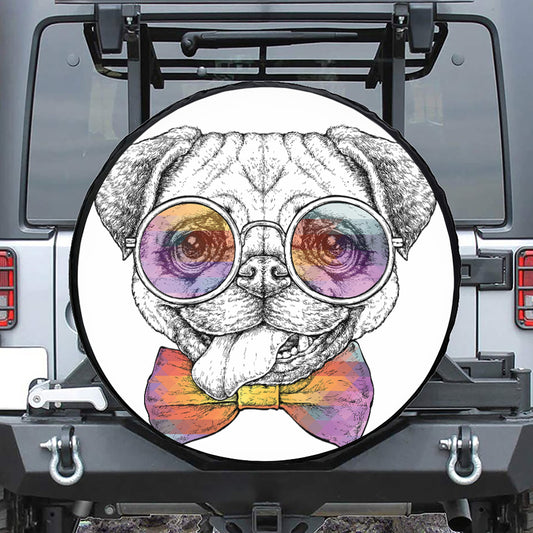 Hipster Pug Print Tire Cover