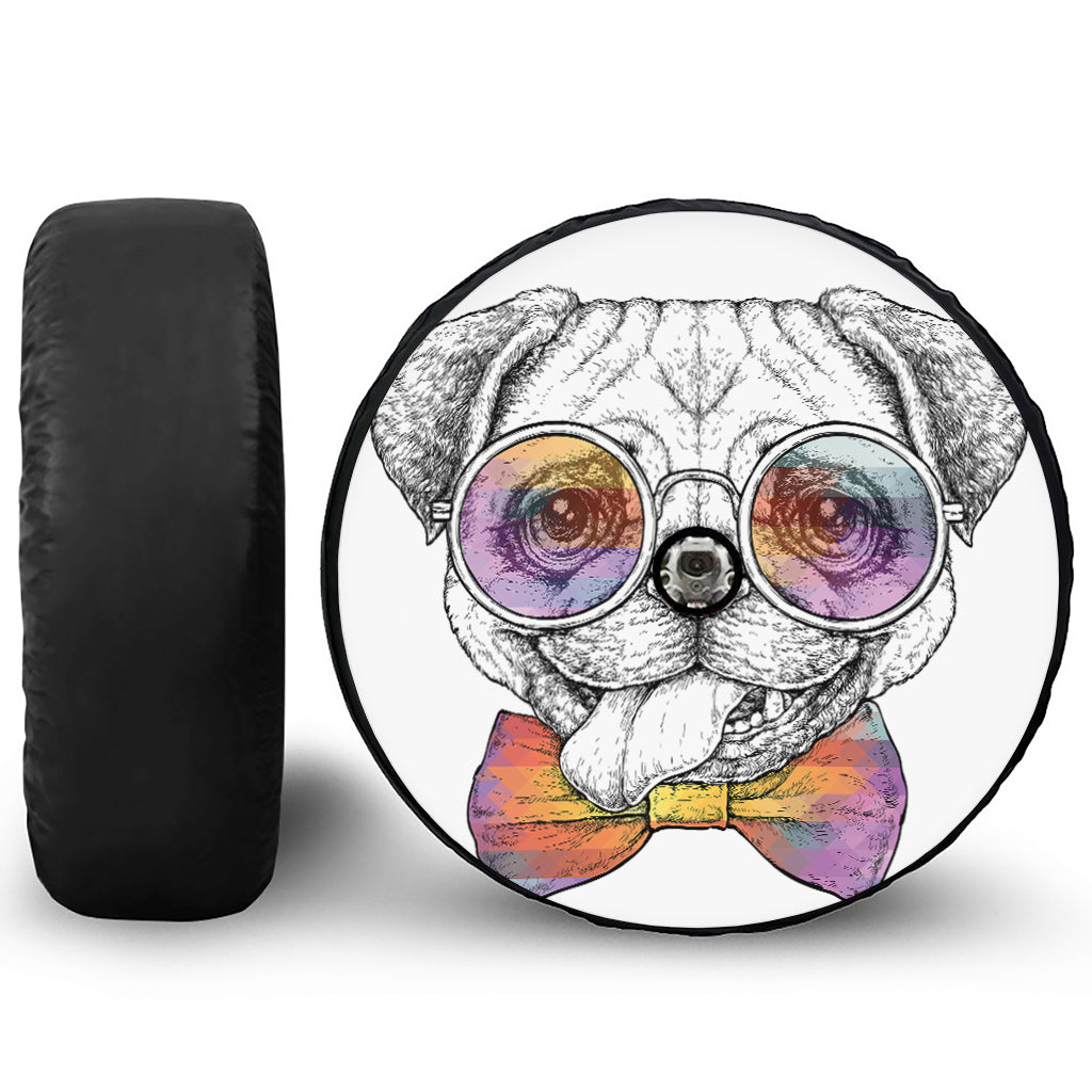 Hipster Pug Print Tire Cover With Camera Hole