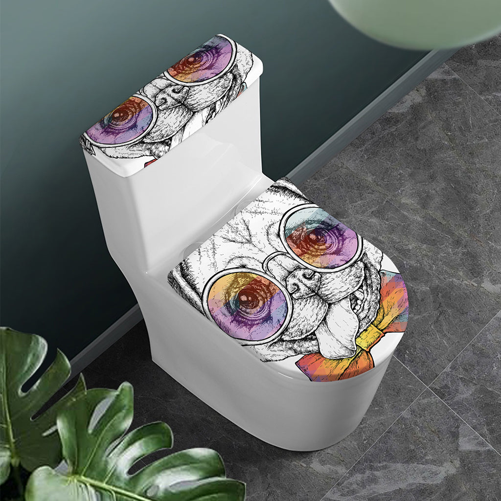 Hipster Pug Print Toilet Lid And Tank Cover Set