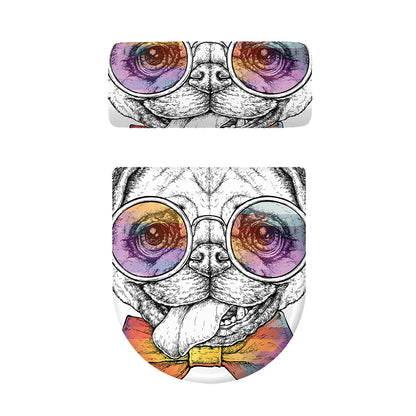Hipster Pug Print Toilet Lid And Tank Cover Set
