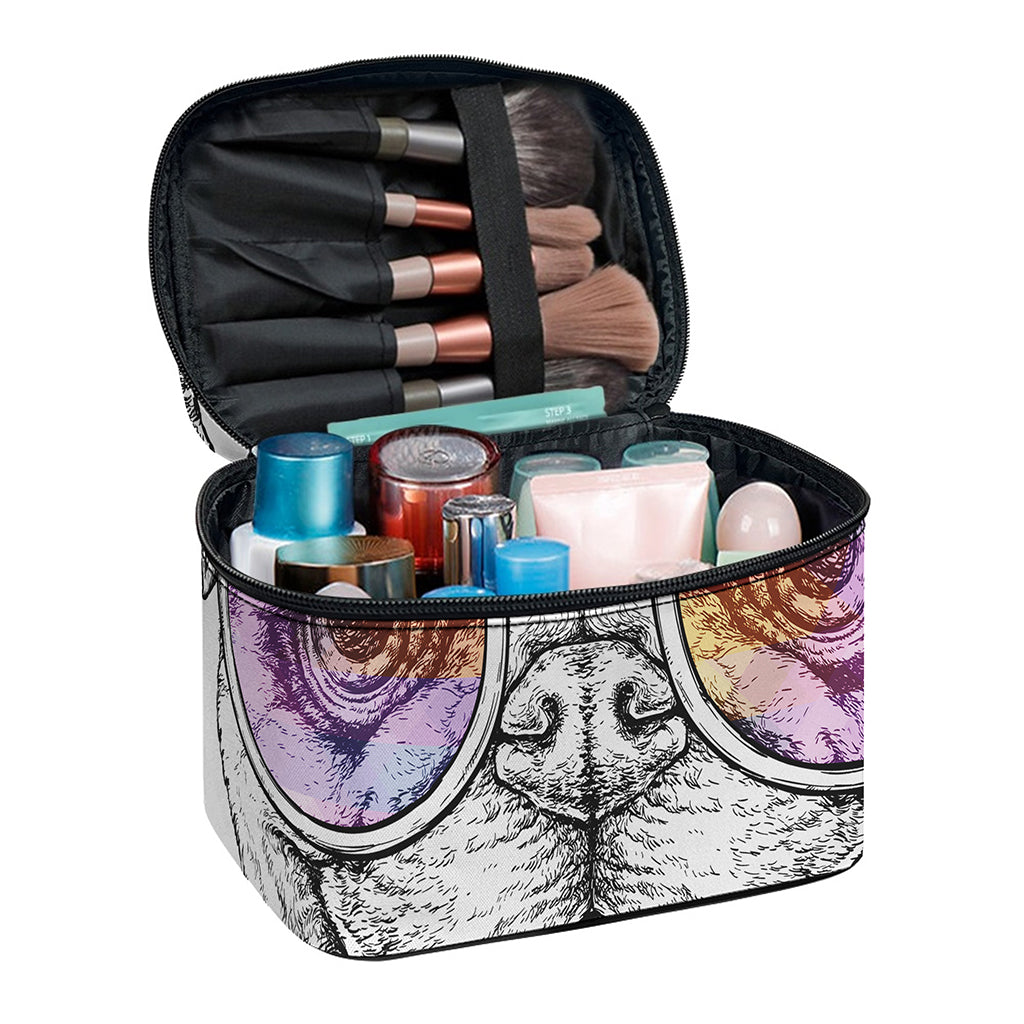 Hipster Pug Print Travel Makeup Bag