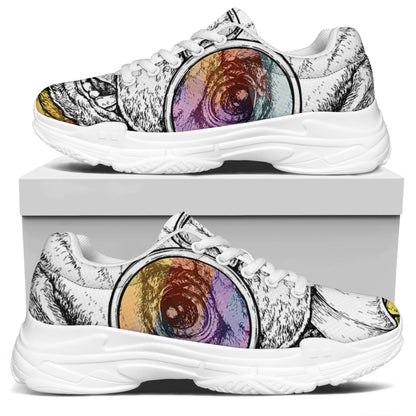 Hipster Pug Print White Chunky Shoes