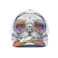 Hipster Pug Print White Mesh Trucker Hat