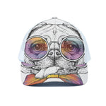 Hipster Pug Print White Mesh Trucker Cap