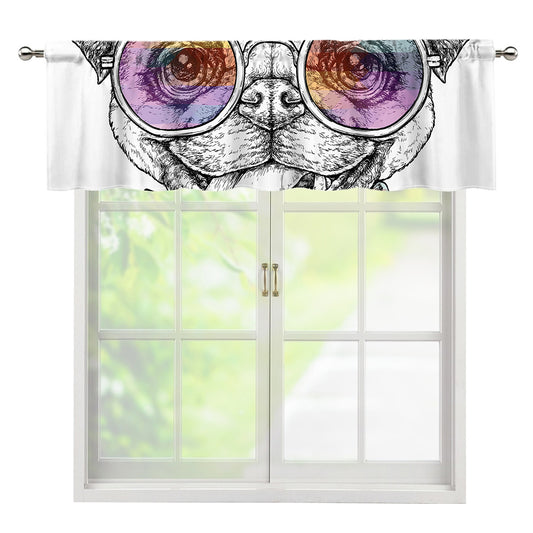 Hipster Pug Print Window Valance