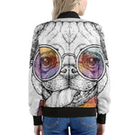 Hipster Pug Print Women's Bomber Jacket