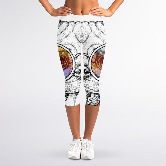 Hipster Pug Print Women's Capri Leggings