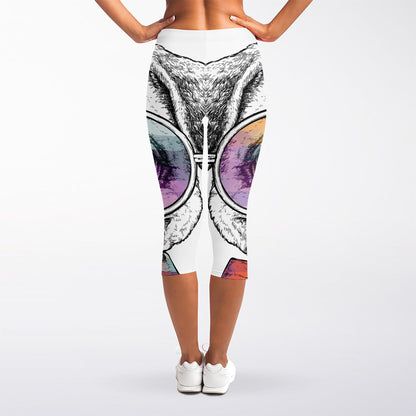 Hipster Pug Print Women's Capri Leggings