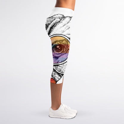 Hipster Pug Print Women's Capri Leggings