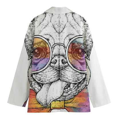 Hipster Pug Print Women's Cotton Blazer