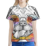 Hipster Pug Print Women's Polo Shirt