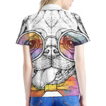 Hipster Pug Print Women's Polo Shirt