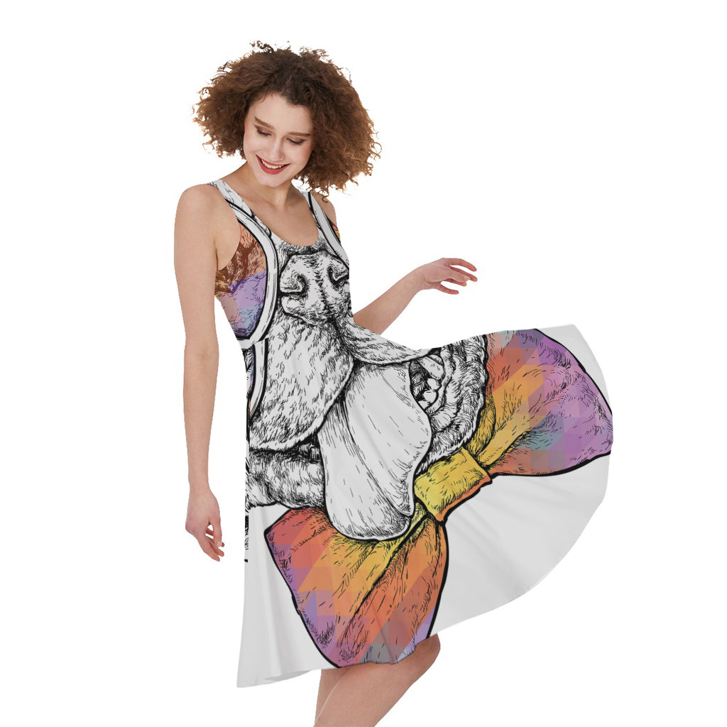 Hipster Pug Print Women's Sleeveless Dress