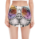Hipster Pug Print Women's Split Running Shorts