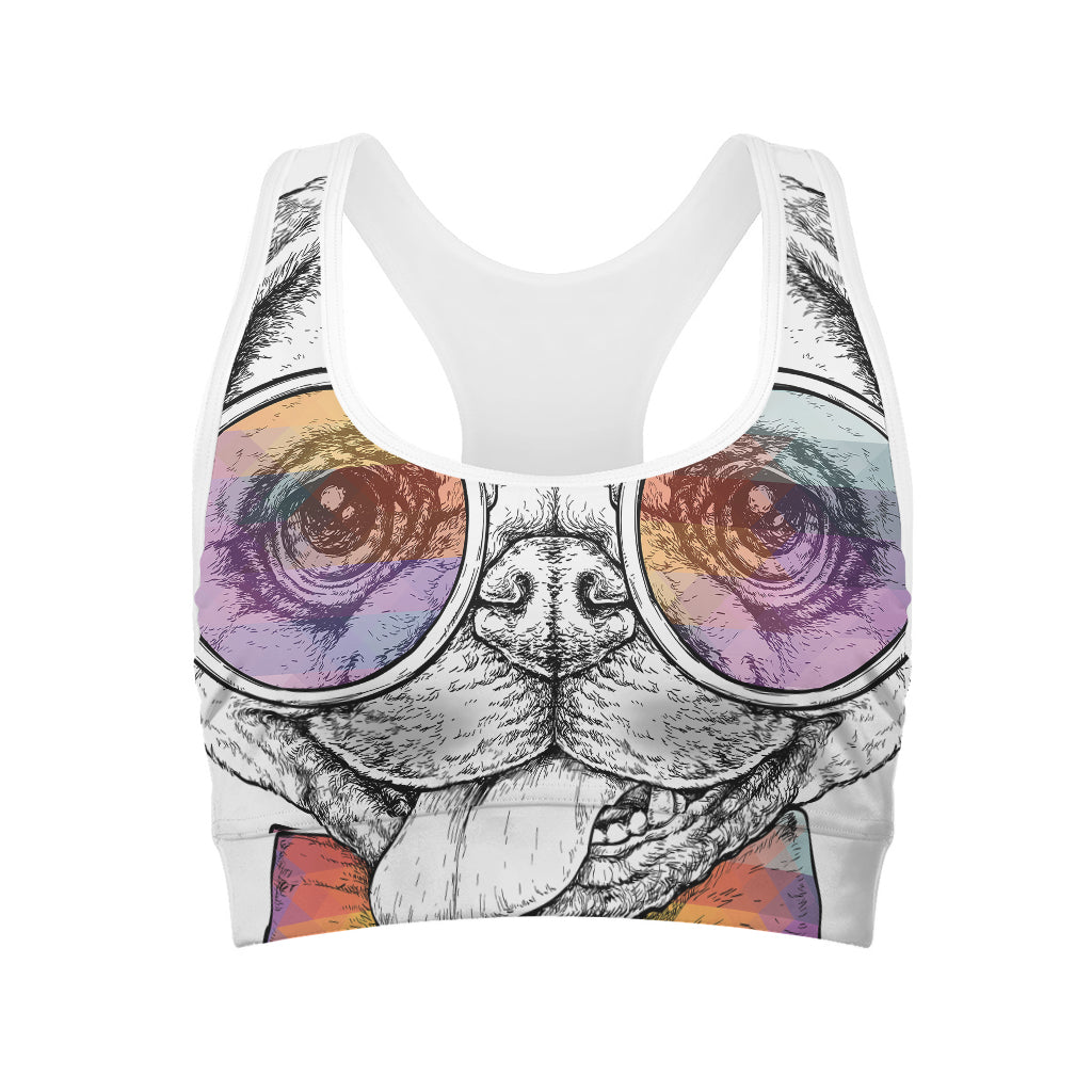 Hipster Pug Print Women's Sports Bra