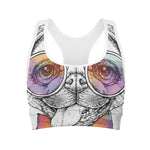 Hipster Pug Print Women's Sports Bra
