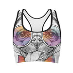 Hipster Pug Print Women's Sports Bra