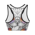 Hipster Pug Print Women's Sports Bra