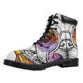 Hipster Pug Print Padded Collar Lace Up Boots