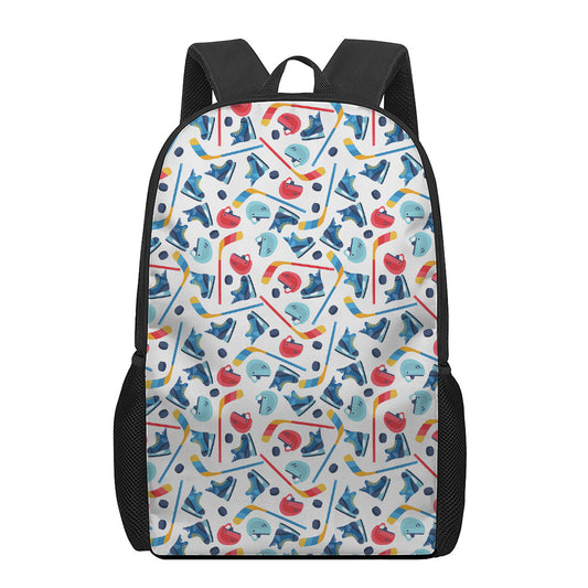 Hockey Equipment Pattern Print 17 Inch Backpack