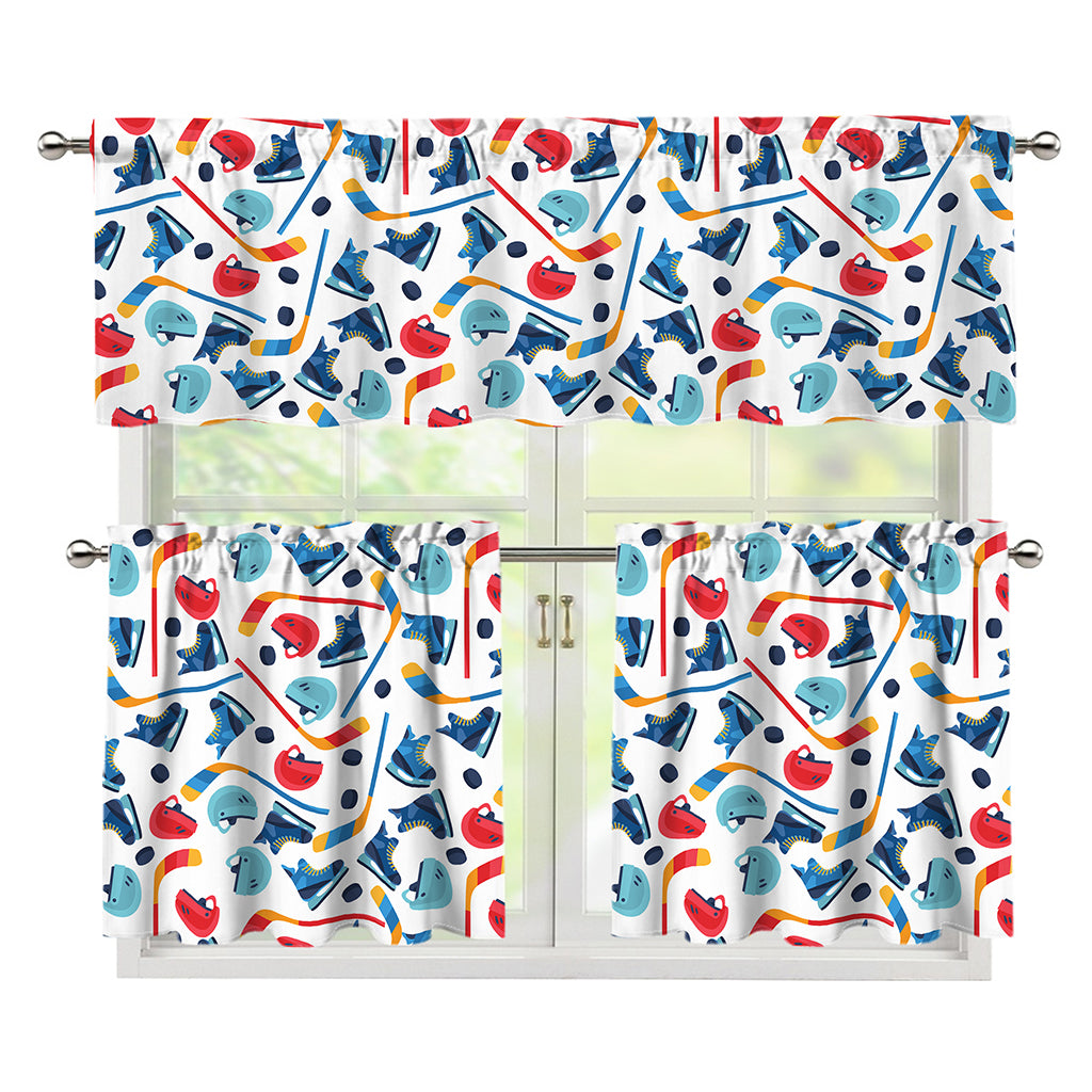 Hockey Equipment Pattern Print 3 Piece Kitchen Curtains