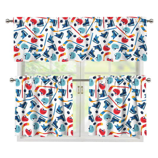 Hockey Equipment Pattern Print 3 Piece Kitchen Curtains