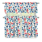 Hockey Equipment Pattern Print 3 Piece Kitchen Curtains