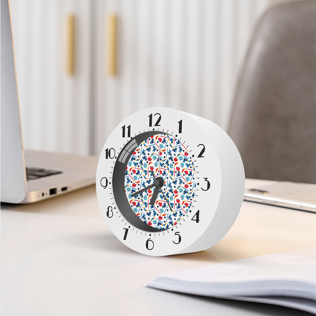 Hockey Equipment Pattern Print Alarm Clock