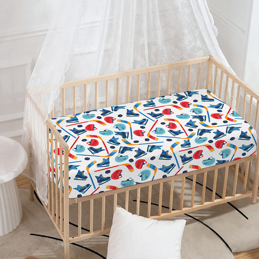 Hockey Equipment Pattern Print Baby Crib Sheet