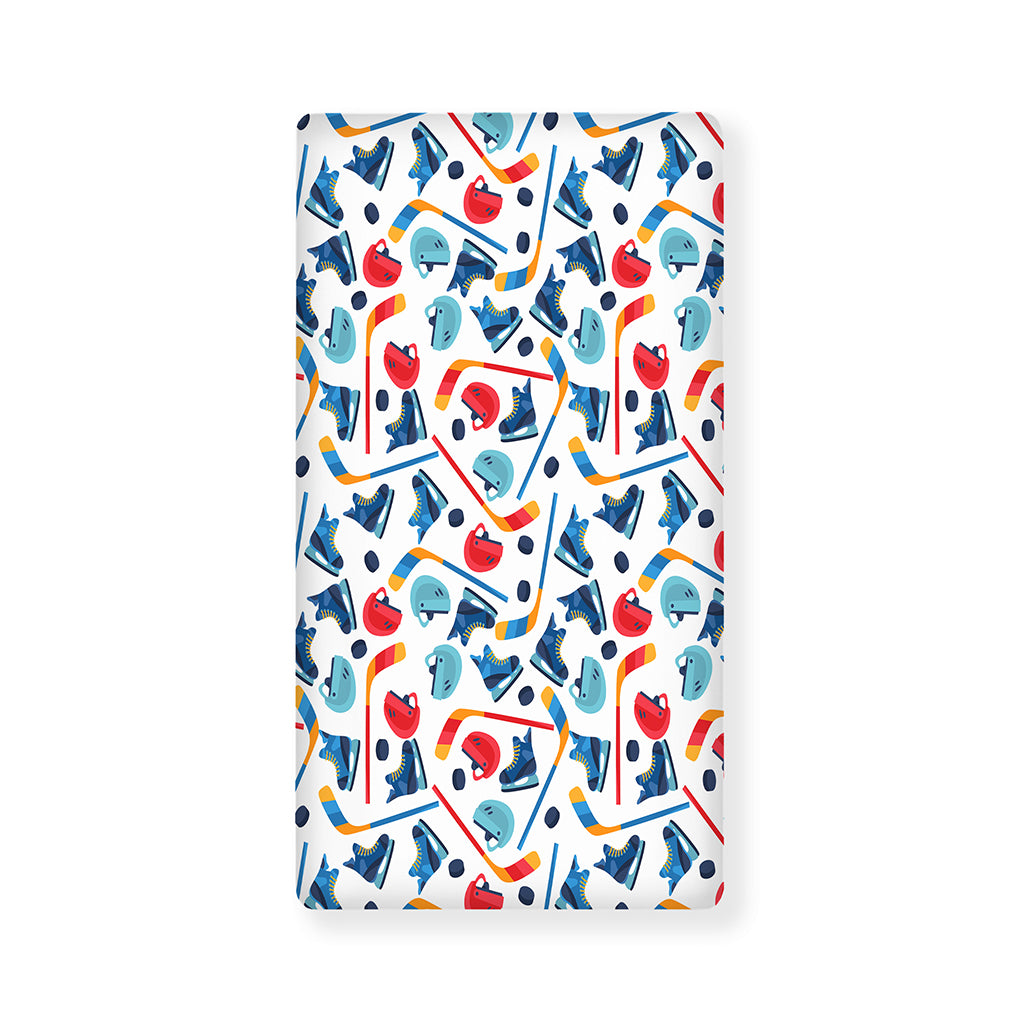 Hockey Equipment Pattern Print Baby Crib Sheet